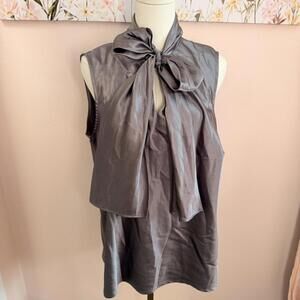 Nine West Gray Satin Bow Tie Sleeveless Blouse